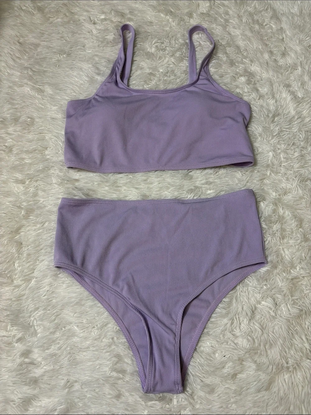 NWOT Light Purple Ribbed 2 Piece Swim Set Youth Teen Size 13Y